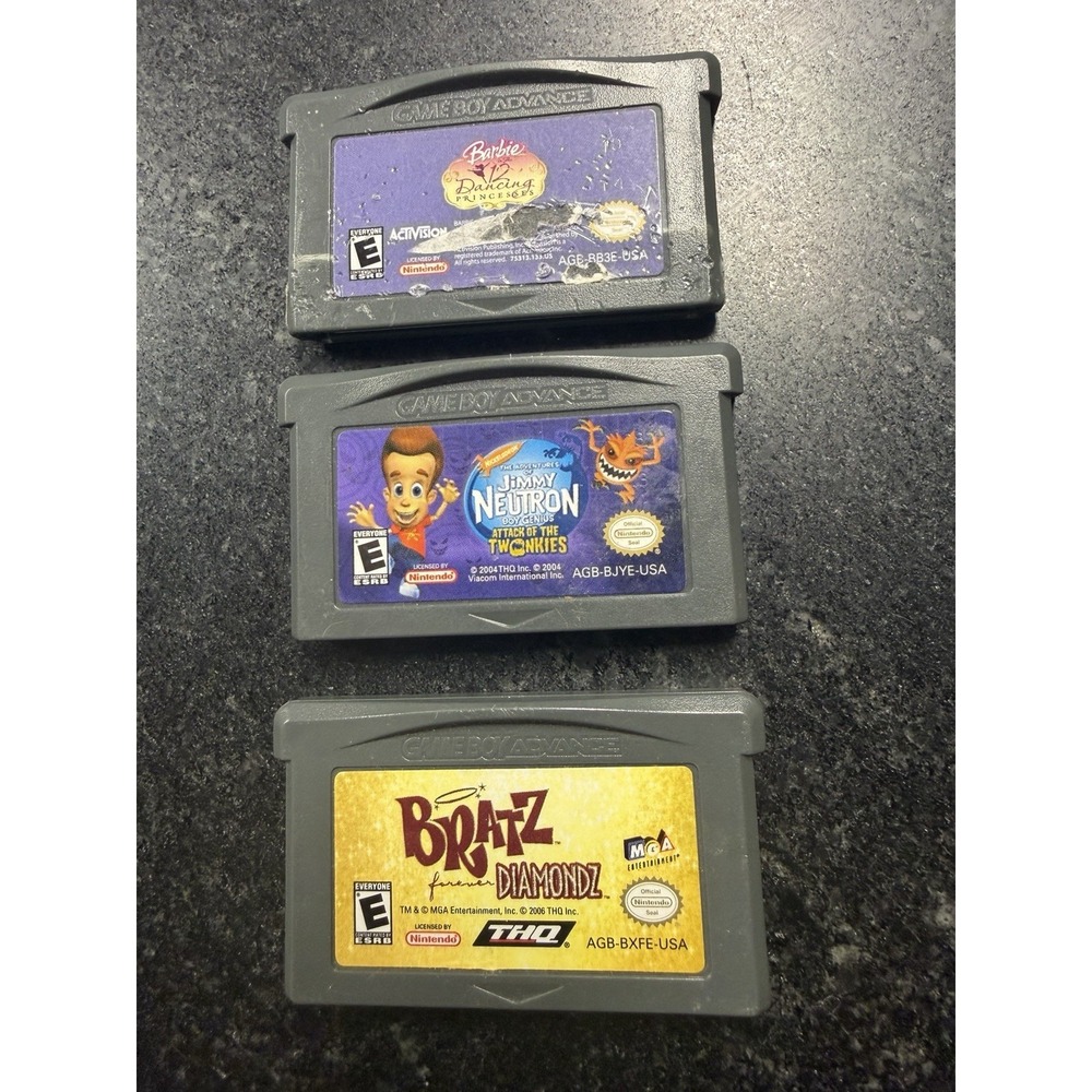 3‎ Game Boy Advance GBA Games Bratz Barbie Jimmy Neutron Lot Untested